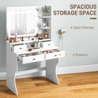 HOMCOM Dressing Table with Lighted Mirror, Vanity Table with Charging Station, USB Ports, Drawers, Storage Shelves, White(m-6)
