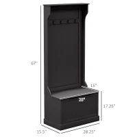 HOMCOM Entryway Hall Tree with Coat Rack and Sitting Bench, Mudroom Bench with Storage and Hooks, Black(m-3)