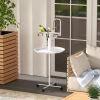 PawHut Bird Stand with Wheels, Perches, Feed Bowls, Round Tray for Parrot(m-10)