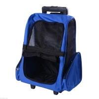 PawHut 2-IN-1 Pet Luggage Box Backpack Carrier Cats Dogs w/ Handle, Rolling Wheel Blue(m-11)