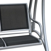 Outsunny 3-Seat Outdoor Porch Swing Chair, Patio Swing Glider with Adjustable Canopy, Breathable Seat, and Steel Frame for Garden, Poolside, Backyard, Black(m-7)