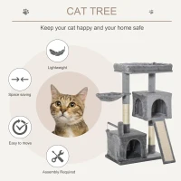 PawHut Cat tree Tower Climbing Kitten Activity Center Furniture with Sisal Scratching Post Pad Hammock Perch Condo Hanging Balls 23.5" x 15.75" x 43.75" Grey(m-4)