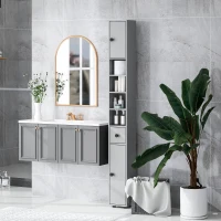 kleankin 71" Tall Bathroom Cabinet, Narrow Toilet Paper Cabinet with Open Shelves, 2 Door Cabinets, Adjustable Shelves, Grey(m-7)