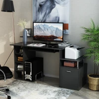 HOMCOM Wood Computer Desk Table Laptop Workstation with Storage Shelf Drawer Office Home Black(m-7)