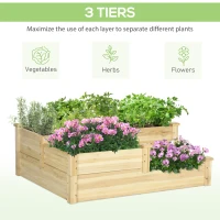 Outsunny 3 Tier Raised Flower Bed Outdoor Planter Box Wooden Garden Bed, Open Bottom for Plants, 42.5"x34.75"x14.25", Natural(m-4)