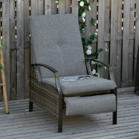 Outsunny Outdoor Recliner Chair, Reclining Patio Lounge Chair with Comfy Cushions, Footrest, Armrests, PE Wicker for Balcony, Porch, Grey(m-10)