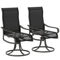 Outsunny 2-Piece Swivel Patio Dining Chairs, 360° Swivel Rocking Outdoor Chairs with Curved Armrests, Breathable Mesh Seat & S Shape Backrest for Yard, Lawn, Porch, Black(m-11)