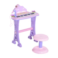Qaba Kids Piano Electronic Keyboard Instrument with Microphone and Stool 32 Keys Musical Toy Organ Educational Gift for Children Pink(m-11)