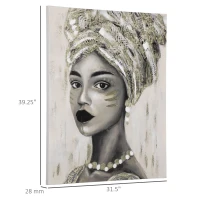 HOMCOM Hand-Painted Canvas Wall Art for Living Room Bedroom, Painting Gold African Woman, 39.25" x 31.5"(m-3)