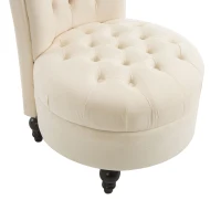 HOMCOM Retro High Back Armless Royal Accent Chair Fabric Upholstered Tufted Seat for Living Room, Dining Room and Bedroom, Cream White(m-8)