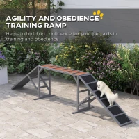 PawHut Dog Agility Equipment Ramp with Safety Bar, Non-slip Surface, for Walk and Pause Training, Gray(m-4)