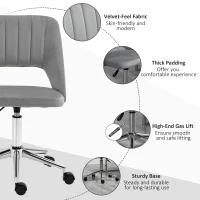 Vinsetto Mid Back Office Chair Velvet Fabric Swivel Scallop Shape Computer Desk Chair, Grey(m-7)