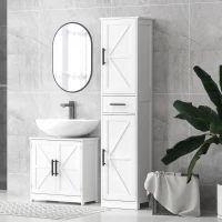 HOMCOM Farmhouse Linen Closet with Drawer, 67" Tall Bathroom Storage Cabinet with Barn Doors and Adjustable Shelves, White(m-10)