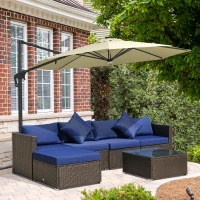 Outsunny 6 Piece Patio Furniture Set Outdoor Wicker Conversation Set All Weather PE Rattan Sectional Sofa Set with Ottoman, Cushions and Tempered Glass Table, Coffee and Blue(m-2)