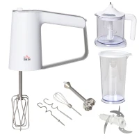 HOMCOM 5-in-1 Electric Hand Mixer, Handheld Mixer with Measuring Cup, 300W Immersion Blender with 5+1P Speeds, Dough Hooks, Chopper, Whisk and Mixers for Meat, Fruit, Mashed Potato and Milkshake(m-1)