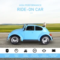 Aosom Licensed Volkswagen Beetle Electric Kids Ride-On Car 6V Battery Powered Toy with Remote Control Music Horn Lights MP3 for 3-6 Years Old Blue(m-4)