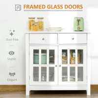 HOMCOM Sideboard Buffet Cabinet, Storage Cupboard with Glass Doors, Adjustable Shelf and 2 Drawers for Kitchen, White(m-5)