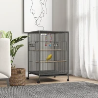 Pawhut Metal Bird Cage with Stand for Parrots, Lovebirds, Finches, Gray(m-2)