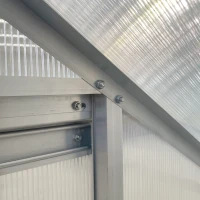 Outsunny 6' x 4' Aluminum Lean-to Greenhouse Polycarbonate Walk-in Garden Greenhouse with Adjustable Roof Vent, Rain Gutter and Sliding Door for Winter, Clear(m-8)