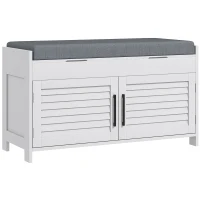 HOMCOM Entryway Bench with Cushion, Hidden Storage, Adjustable Shelves and Shutter Doors, 35.4" Shoe Bench, White(m-11)