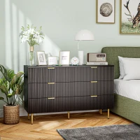 HOMCOM Modern Chest of Drawers 6 Drawer Dresser for Bedroom with Gold Legs and Handles, Black(m-7)