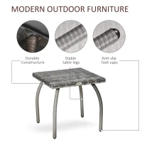 Outsunny 18" Rattan Coffee Table Outdoor Side Table Patio Wicker Furniture, Small Square with All-Weather PE for Garden, Balcony, Backyard, Poolside, Grey(m-6)