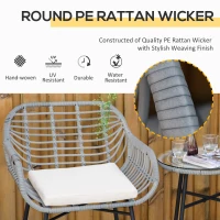 Outsunny 3 Piece Patio Set, Outdoor Bistro Furniture, PE Rattan Wicker Table and Chairs, Cushioned, Cream White(m-4)