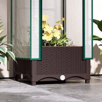 Outsunny Garden Bed with Trellis, Outdoor Plant Box with PE Cover, Drainage Holes and Zipper Door, 15.7" x 15.7" x 48.8", Brown(m-9)