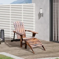 Outsunny Wooden Adirondack Chair with Ottoman, Outdoor Fire Pit Chair, Supports Up to 330 lbs., Rustic Brown(m-10)