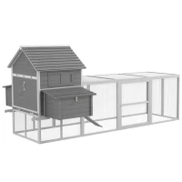 PawHut Wooden Chicken Coop with Nesting Boxes, Run, Doors, Tray, Ramp for 4-6 Chickens(m-2)