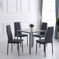 HOMCOM Modern Dining Chairs Set of 4, Upholstered Linen Fabric Kitchen Chairs with Channel Tufting and Metal Legs for Living Room, Dining Room, Bedroom, Grey(m-7)