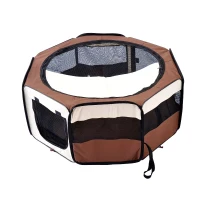 PawHut 37" Folding Portable Pet Playpen Soft Dog Cat Puppy Exercise Kennel Crate with Carrying Bag Brown(m-11)