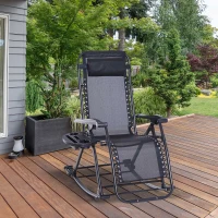 Outsunny Outdoor Rocking Chairs, Foldable Reclining Zero Gravity Lounge Rocker with Pillow, Cup & Phone Holder, Combo Design with Folding Legs, Black(m-2)