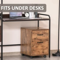 HOMCOM Vertical Filing Cabinet 2 Drawer, Mobile File Cabinet with Wheels for Letter Size, Home Office Organizer, Rustic Brown(m-9)