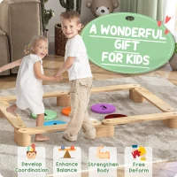 Qaba 6 PC Wooden Balance Beam for Kids, for Coordination, for Indoor Outdoor(m-4)