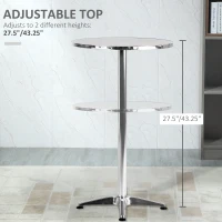 HOMCOM  Bar Table Aluminum Home Pub Indoor Outdoor Patio Use Adjustable Height Silver(m-5)