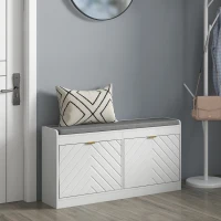 HOMCOM Narrow Storage Bench, Upholstered Entry Way Bench, Shoe Rack Bench with 2 Flip Drawers, 2 Vents for 8 Pairs of Shoes(m-10)