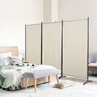 HOMCOM 6' 3 Panel Room Divider, Double Hinged Folding Wall Divider, Indoor Privacy Screen for Home Office, Beige(m-10)