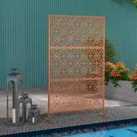 Outsunny Decorative Outdoor Privacy Panel with Stand, Freestanding Metal Outdoor Divider for Garden, Backyard, Deck, Brown(m-8)
