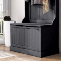 HOMCOM Entryway Hall Tree with Coat Rack and Sitting Bench, Mudroom Bench with Storage and Hooks, Black(m-9)