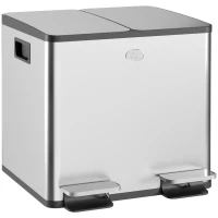 HOMCOM Dual Garbage Bin, Soft-Close Trash Can with Foot Pedal, 2 x 15 Liter Garbage Can with Removable Inner Buckets, Silver(m-11)