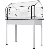 Outsunny Elevated Garden Box with Greenhouse Cover, Raised Garden Bed with Legs and Drainage Hole for Vegetables, White