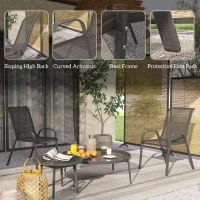 Outsunny Set of 2 Outdoor Dining Chairs, Stackable Lawn Chairs with High Back, Breathable Mesh Seat for Garden Porch, Black(m-6)