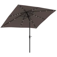 Outsunny 9' x 7' Outdoor Patio Solar Umbrella with Crank, Solar LED Lights, Tilting, Push-Button for Deck, Pool and Lawn, Tan(m-11)