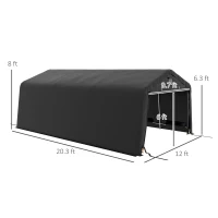 Outsunny Carport 12' x 20' Portable Garage, Heavy Duty Car Port Canopy with Ventilation Windows and Large Roll-up Door, Black(m-3)