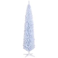 HOMCOM 8ft Unlit Pencil Artificial Christmas Tree with Realistic Branches and 618 Tips, Plastic Base, White(m-11)