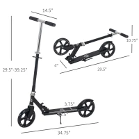 Aosom Kids Foldable Kick Scooter with Adjustable Height, Soft Textured Handles, Wide Deck, Brakes for Ages 7-14, 29.5" H - 39" H, Black(m-3)