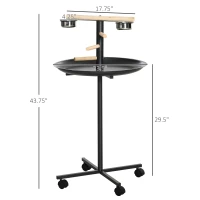 PawHut Portable Bird Play Stand, Parrot Perch Bird Feeder Station with Wheels, Stainless Steel Feeding Bowls, Tray, Gray(m-3)