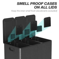 HOMCOM Triple Garbage Bin, Soft-Close Trash Can with Foot Pedal, 3 x 20 Liter Garbage Can with Removable Inner Buckets, Black(m-5)