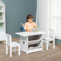 Qaba 3-Piece Kids Table and Chair Set Writing Desk with Storage Boxes Hollow Star Design for Toddler Activities 2-4 Years old, White(m-1)